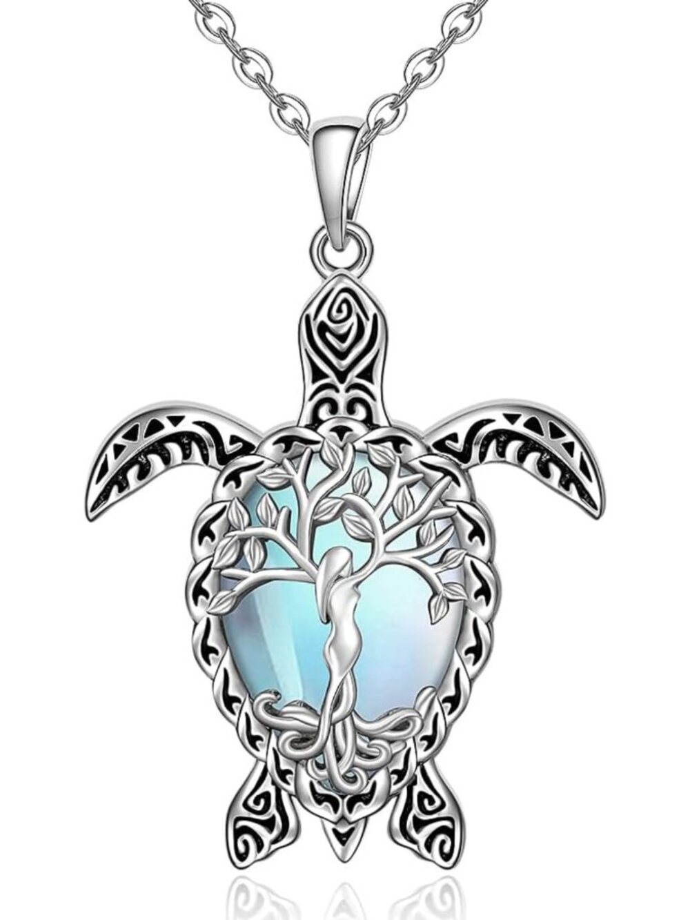 Turquoise Tree of Life Turtle Necklace for Women - Sterling Silver Pendant